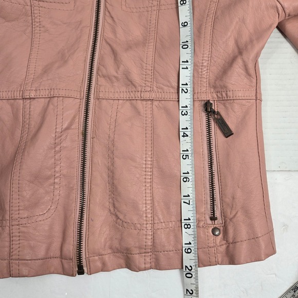JouJou Faux Leather Moto Jacket Hooded Zip Up Pockets Pink Womens Biker Elegance - Picture 8 of 10